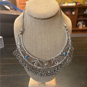 Vintage Silver Tone Floral Filigree Necklace